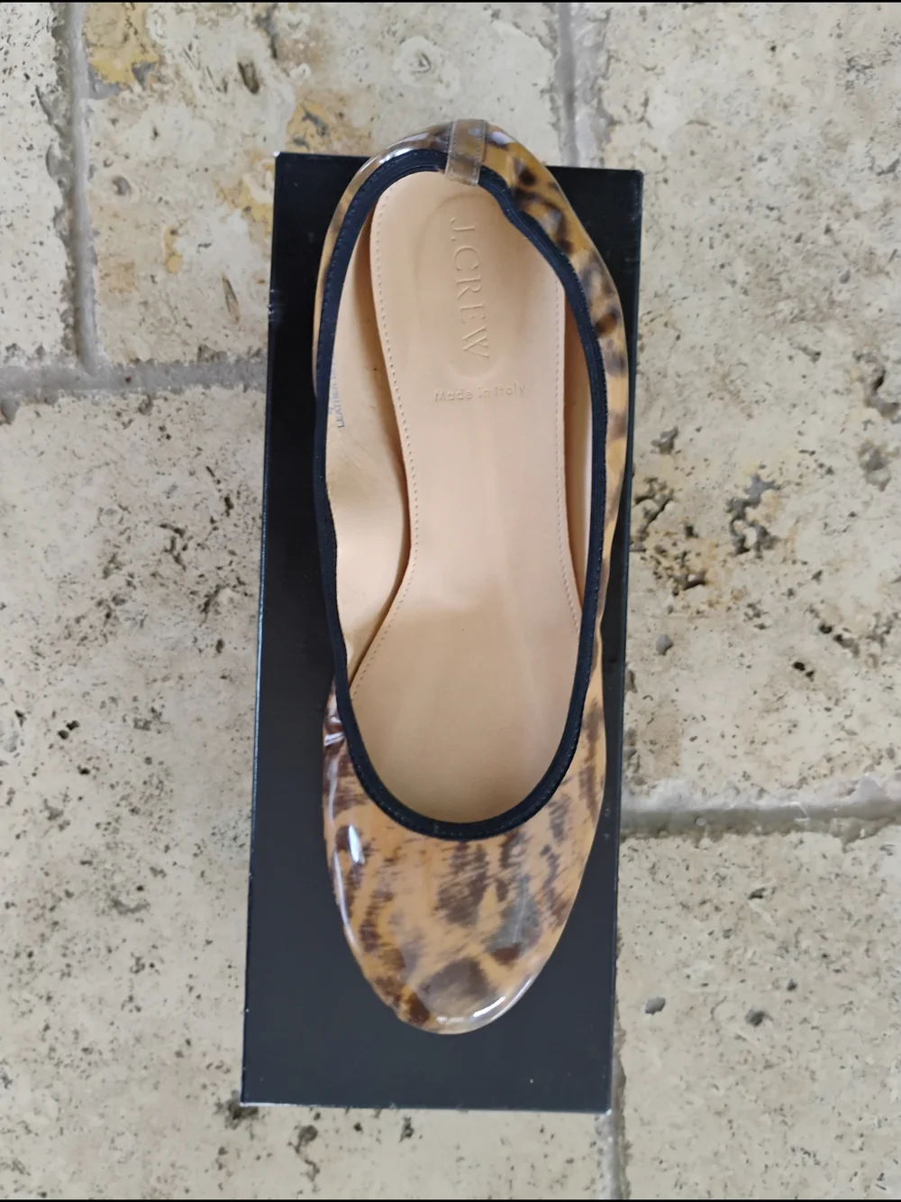 J. Crew Leopard-Print Patent Ballet Flats in Tan with Black Trim